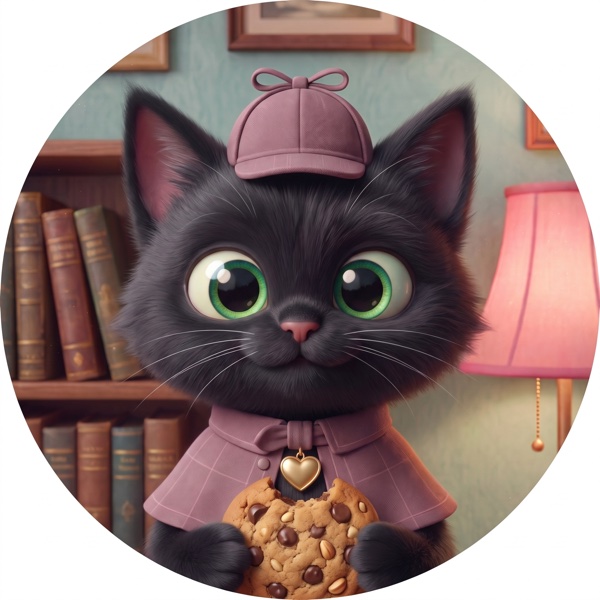 Sissy in her mauve cap, holding a chocolate chip cookie